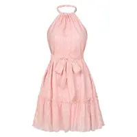 Semoic Robe sans manches dos-nu à volants rose Taille M