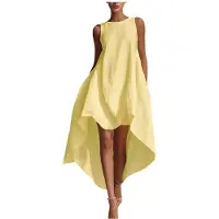 Semoic Robe Maxi D'Été Fluide et Décontractée pour Femme, Ourlet Asymétrique, Sans Manches, Idéale pour la Plage et les Vacances Jaune L