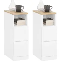 SoBuy Lot 2 Tables de Chevet Étroites Blanc