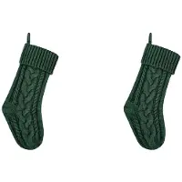 Semoic 2X Chaussettes de Noël Tricotées pour la Famille - Chaussettes Vertes à Suspendre pour Cheminée