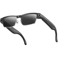 INF Lunettes intelligentes AI (cadre argenté) avec caméra HD 8MP et assistant vocal AI Black