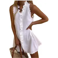Semoic Robe Débardeur Sans Manches pour Femme, -Robe Décontractée, Robe D'Été Blanc S