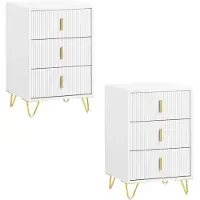 SoBuy Lot 2 Tables de Chevet 3 Tiroirs Blanc 40x36x63 cm