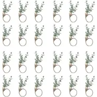 Semoic Ronds de Serviette Ensemble de 24 Ronds de Serviette en Bois D'Eucalyptus Rustique Boho Feuille Bois Perle Ferme Porte-Ringe de Serviette