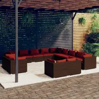 Prolenta Maison Exclusive - Ensemble de salon de jardin 13 pièces avec coussins, en rotin synthétique marron