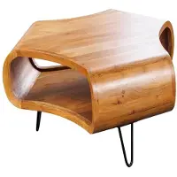 Meublorama Table basse NERA 70 cm en bois massif d'acacia avec niche et pieds métal noir – style rétro industriel