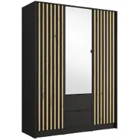 Meublorama Armoire TORVIK 3 portes avec miroir, tiroirs et tasseaux noir et chêne 150 cm
