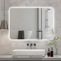 Great han Miroir de salle de bain LED 90 x 70 cm sans cadre avec rétroéclairage, intensité réglable, tactile, anti-buée, 3 couleurs de lumière 3000 K-6000 K, horizontal, vertical, argent