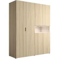 Meublorama Armoire KAORI 5 portes avec niche LED chêne clair et beige 202 cm