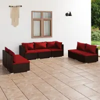 Prolenta Maison Exclusive - Ensemble de salon de jardin 7 pièces avec coussins, en rotin synthétique marron