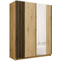 Meublorama Armoire VARIA 2 portes coulissantes avec miroir chêne et noir 150 cm