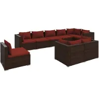 Syfax Salon de jardin 9 pcs avec coussins Résine tressée Marron