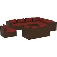 Syfax Salon de jardin 9 pcs avec coussins Résine tressée Marron