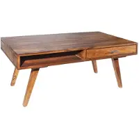 Meublorama Table basse SCANOVA 100 cm en bois massif de sheesham avec rangement style scandinave