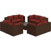 Syfax Salon de jardin 9 pcs avec coussins résine tressée marron