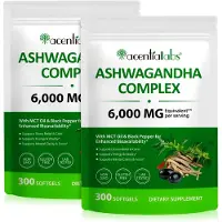P-Beauty Complexe d'extrait d'ashwagandha, hautement dosé, testé en laboratoire, végétalien, naturel, 2 x 300 gélules molles