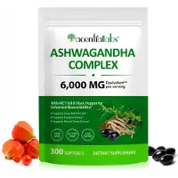 P-Beauty Ashwagandha 6000mg, complexe d'extrait à haute concentration, huile MCT, poivre noir, 300 gélules souples