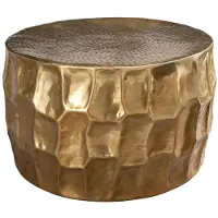 Meublorama Table basse TRIANE dorée 70 cm – Aluminium martelé design relief géométrique