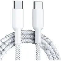 Wigento Câble de recharge USB-C 60 W, recharge rapide, câble de données en nylon, 1 mètre, blanc, universel