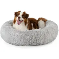 Lionto Donut Lit pour chien, canapé rond pour chien avec housse en peluche & picots antidérapants, doux & confortable, 100 cm de diamètre, gris clair