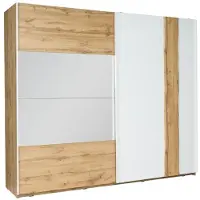 Meublorama Armoire WOOD 2 portes coulissantes avec miroir – Chêne et blanc – 200 x 218 cm