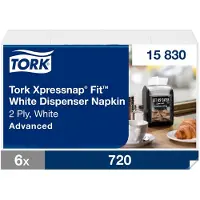 Tork Serviettes Xpressnap Fit 15830, 2 plis, pour distributeur de serviettes, pliage peu encombrant, carton de 6 paquets de 720 serviettes (4320 serviettes), blanc