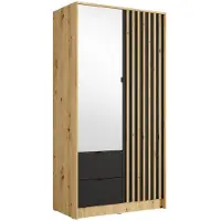 Meublorama Armoire TORVIK 2 portes avec miroir, tiroirs et tasseaux décoratifs 101 cm