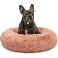 Lionto Donut Lit pour chien, canapé rond pour chien avec housse en peluche & picots antidérapants, doux & confortable, 70 cm de diamètre, rose
