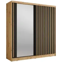 Meublorama Armoire KAZU 2 portes coulissantes avec miroir chêne et gris graphite 205 cm