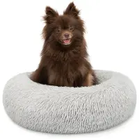 Lionto Donut Lit pour chien, canapé rond pour chien avec housse en peluche & picots antidérapants, doux & confortable, 40 cm de diamètre, gris clair