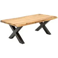 Meublorama Table basse ARKAYA 110 cm en bois d'acacia massif avec pieds en métal noir en forme de X