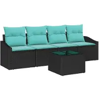 vidaXL Ensemble de canapés avec coussins, 5 pièces, noir et turquoise, en rotin synthétique