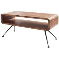 Meublorama Table basse RETROVA 100 cm en bois de Sheesham verni avec pieds métal noir et espace de rangement
