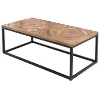 Meublorama Table basse ZAREL 100 cm en bois de manguier massif et métal noir style industriel