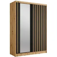 Meublorama Armoire KAZU 2 portes coulissantes avec miroir chêne et gris graphite 155 cm