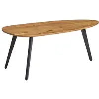 FineBuy Table basse en acacia massif ovale 110 cm - Table de salon avec pieds métalliques noirs - Table design en forme de rein faite main