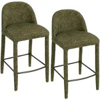 Duhome Lot de 2 tabourets de bar en bouclé et métal, avec repose-pieds, tabourets rembourrés modernes pour cuisine, salle à manger, bar ou bistrot, vert