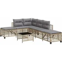 vidaXL Ensemble de 3 canapés d'angle de jardin avec coussins Beige Poly Rattan