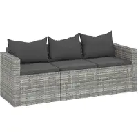 vidaXL Canapé de jardin 3 places avec coussins Gris Poly rotin