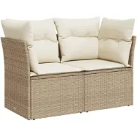 vidaXL Canapé de jardin avec coussins 2 places Beige Poly Rattan