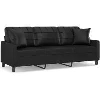 vidaXL Canapé 3 places avec oreillers décoratifs noir 180cm similicuir