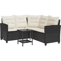vidaXL Canapé de jardin en L avec table et coussins Noir Poly Rattan