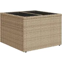 vidaXL Table de jardin avec plateau en verre beige 55x55x37 cm Poly rotin