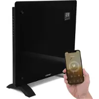 Vonroc Chauffage électrique de luxe - Convecteur - Panneau en verre - 1000W Premium - Noir | Commande manuelle et Wi-Fi incl.