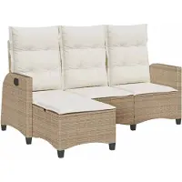 vidaXL Canapé de jardin avec fonction de couchage Coussin L-Form Beige Poly Rattan
