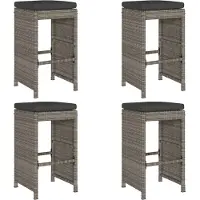 vidaXL Tabouret de bar de jardin avec coussins 4 pcs. Gris Poly rotin