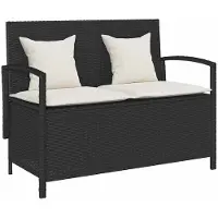 vidaXL Banc de jardin avec espace de rangement et coussins Noir Poly Rattan