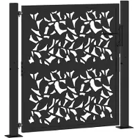 vidaXL Portail de jardin noir 105 x 106 cm en acier avec motif feuille