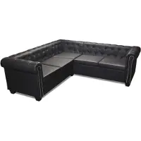 vidaXL Canapé d'angle Chesterfield 5 places en similicuir noir