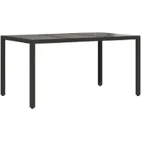 vidaXL Table de jardin avec plateau en verre noir 150x90x75 cm Poly rotin
